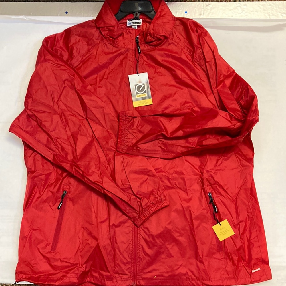 Edwards Hooded Lightweight Rain Jacket. Size 4XL. Zipper pockets.